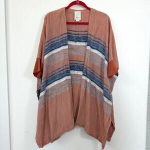 Elevenses Striped Open Front Kimono Cardigan Rust Blue Cotton Blend Women’s M/L